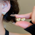Copper Zircon Heart Earrings With Brushed Finish, Light Luxury Daily Commuter Jewelry view 1