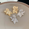 Gold Tone Iron Smooth Textured Petal Flower Stud Earrings For Women European American Statement Style view 2