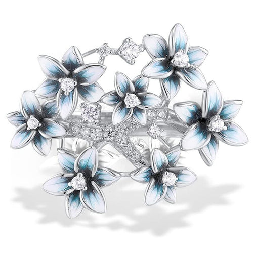 Pastoral Micro Pave Orchid Ring For Women Cream Sweet Girl Forest Style Oil Painting Jewelry