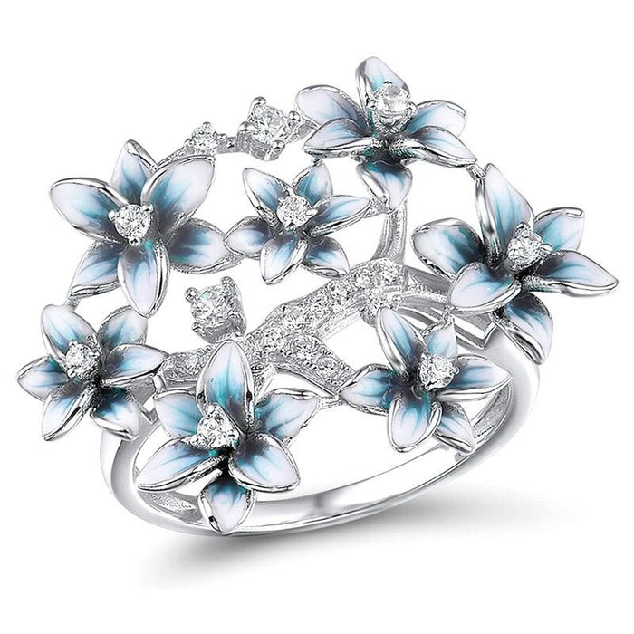 Pastoral Micro Pave Orchid Ring For Women Cream Sweet Girl Forest Style Oil Painting Jewelry