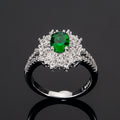 Green Oval Stone Petal Floral Cluster Ring Silver Tone view 2