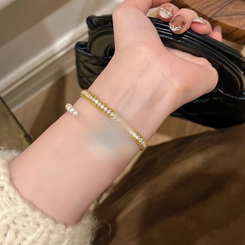 Korean Style Copper Zircon Snake Bangle Light Luxury Commuter Bracelet For Women