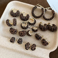 Maillard Retro Leopard Print Flocked Round Stud Earrings With Silver Pins Light Luxury Geometric Jewelry view 1