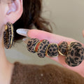 Maillard Retro Leopard Print Flocked Round Stud Earrings With Silver Pins Light Luxury Geometric Jewelry view 2