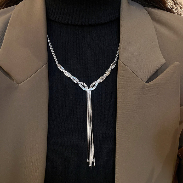 Korean Light Luxury Copper Multi Layer Cross Tassel Sweater Necklace For Women