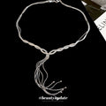 Korean Light Luxury Copper Multi Layer Cross Tassel Sweater Necklace For Women view 2