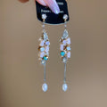 Light Luxury Geometric Rhinestone Crystal Tassel Pearl Drop Earrings With Silver Needle Posts view 1