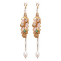 Light Luxury Geometric Rhinestone Crystal Tassel Pearl Drop Earrings With Silver Needle Posts view 5