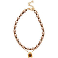 Light Luxury Faux Pearl Sweater Necklace With Tiger Eye Square Pendant Retro Maillard Geometric Collarbone Chain view 5