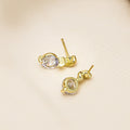 Elegant French Gold Plated Round Zircon Crystal Drop Stud Earrings For Women Luxury Minimalist Earrings view 4