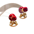 18K Gold Plated Copper Zircon Round Horse Stud Earrings New Chinese Retro Zodiac Jewelry view 5