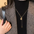 Korean Light Luxury Copper Zircon Geometric Round Pendant Sweater Necklace For Women view 2
