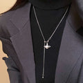Korean Light Luxury Copper Zircon Geometric Round Pendant Sweater Necklace For Women view 4