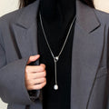 Korean Light Luxury Copper Zircon Geometric Round Pendant Sweater Necklace For Women view 3