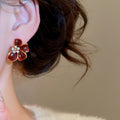 18K Gold Plated Copper Zircon Flower Stud Earrings With Silver Pins Vintage Chic Enamel Jewelry for Women view 3