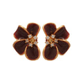 18K Gold Plated Copper Zircon Flower Stud Earrings With Silver Pins Vintage Chic Enamel Jewelry for Women view 5