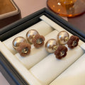 Vintage French Flocked Round Ball Pearl Zircon Front Back Wear Studs Elegant Niche Design Earrings view 2
