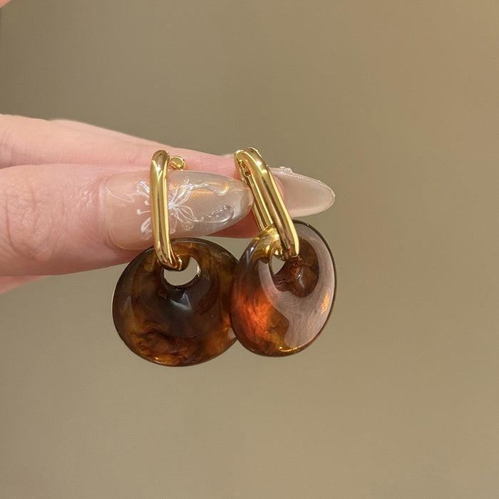 Vintage Maillard Acrylic Marbled Round Pendant Drop Earrings For Women Daily Commute Jewelry