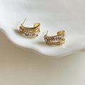 14K Gold Plated Zircon Faux Pearl Geometric Round Drop Earrings For Women French Light Luxury view 3