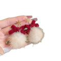 Light Luxury Alloy Snowflake Bow Pom Ball Drop Earrings For Women Christmas Stud Jewelry view 5