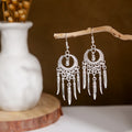 Ethnic Vintage Miao Silver Plated Long Tassel Drop Earrings For Women Ancient Style view 4