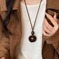 Light Luxury Retro Oval Flocked Resin Cloth Pendant Sweater Necklace view 2