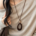 Light Luxury Retro Oval Flocked Resin Cloth Pendant Sweater Necklace view 4