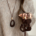 Light Luxury Retro Oval Flocked Resin Cloth Pendant Sweater Necklace view 1