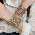 Vintage Alloy Heart Textured Letter Elastic Bangle For Women Light Luxury Western Jewelry view 3