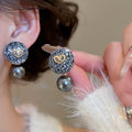 Light Luxury Faux Pearl Heart Stud Earrings With Round Cotton Thread Design For Women view 4