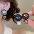 Light Luxury Faux Pearl Heart Stud Earrings With Round Cotton Thread Design For Women view 2