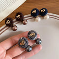 Light Luxury Faux Pearl Heart Stud Earrings With Round Cotton Thread Design For Women view 3