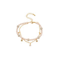 Faux Pearl Beaded Double Layer Bangle With Zircon Star Charm For Women view 5