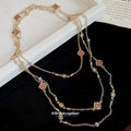 French Vintage Enamel Diamond Flower Artificial Crystal Sweater Necklace For Women view 2