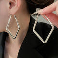 Light Luxury Iron Smooth Rhombus Pendant Hoop Earrings With Silver Posts For Women view 4