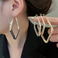 Light Luxury Iron Smooth Rhombus Pendant Hoop Earrings With Silver Posts For Women view 2