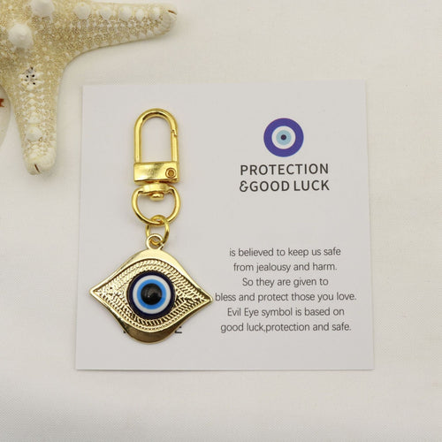 Metal Blue Evil Eye Good Luck Card Keychain For Gift – Silver