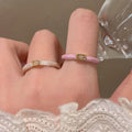 Korean Sweet Minimalist Copper Open Ring With Square Zircon And Enamel Geometric Design view 1