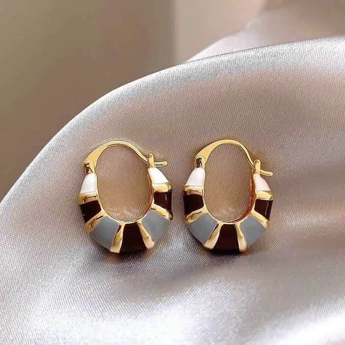 Egyptian Style Pattern Oil Hexagon Geometric Ear Cuff Earrings For Women Vacation Jewelry
