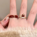 14K Gold Plated Copper Oval Enamel Open Bangle Ring Vintage Geometric Jewelry view 4