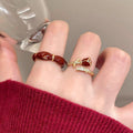 14K Gold Plated Copper Oval Enamel Open Bangle Ring Vintage Geometric Jewelry view 3