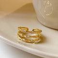 Vintage French Bamboo Joint Three Layer Open Copper Zircon Ring For Women view 3