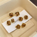 Vintage Gold Alloy Flocked Leopard Print Geometric Square Round Heart Minimalist Stud Earrings view 2
