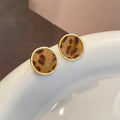 Vintage Gold Alloy Flocked Leopard Print Geometric Square Round Heart Minimalist Stud Earrings view 4