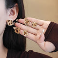 Vintage Gold Alloy Flocked Leopard Print Geometric Square Round Heart Minimalist Stud Earrings view 1
