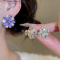 Light Luxury Alloy Rhinestone Flower Drop Earrings, Elegant Minimalist Floral Ear Jewelry For Women view 2