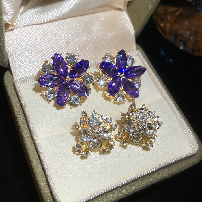 Light Luxury Alloy Rhinestone Flower Drop Earrings, Elegant Minimalist Floral Ear Jewelry For Women