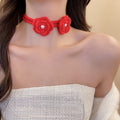 Knitted Flower Pendant Choker Necklace For Women, Elegant Light Luxury Collarbone Chain view 1