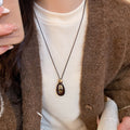 Resin Tiger Eye Oval Pendant Sweater Necklace Vintage Light Luxury Geometric Choker view 3