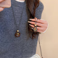 Resin Tiger Eye Oval Pendant Sweater Necklace Vintage Light Luxury Geometric Choker view 1